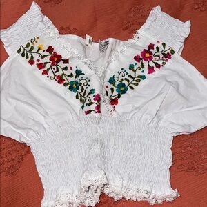 Embroidered White Off-Shoulder Top 100% Cotton